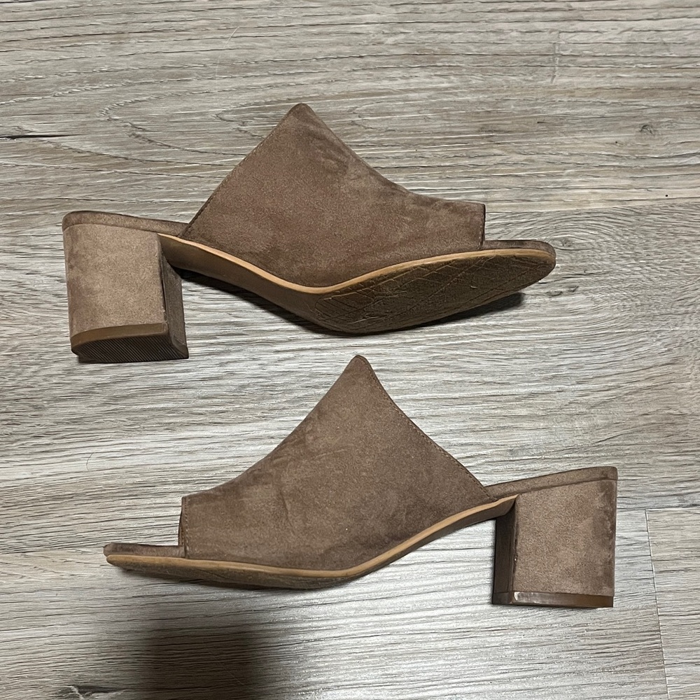 Taupe Suede Block Heel Mules